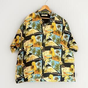Tommy Bahama Silk Camp Shirt Mens XXL Yellow Button Up Palm Springs Hawaiian